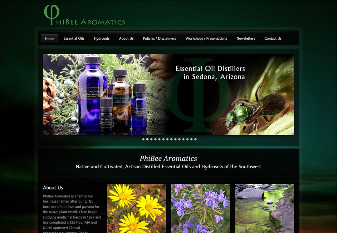 Website design for Aromatherapy practitioners, distillers, and essential oil companies - PhiBee Aromatics