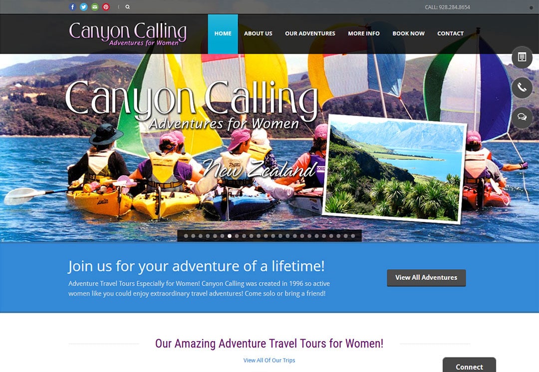 WordPress web design for Adventure Travel and Tour businesses - Canyon Calling