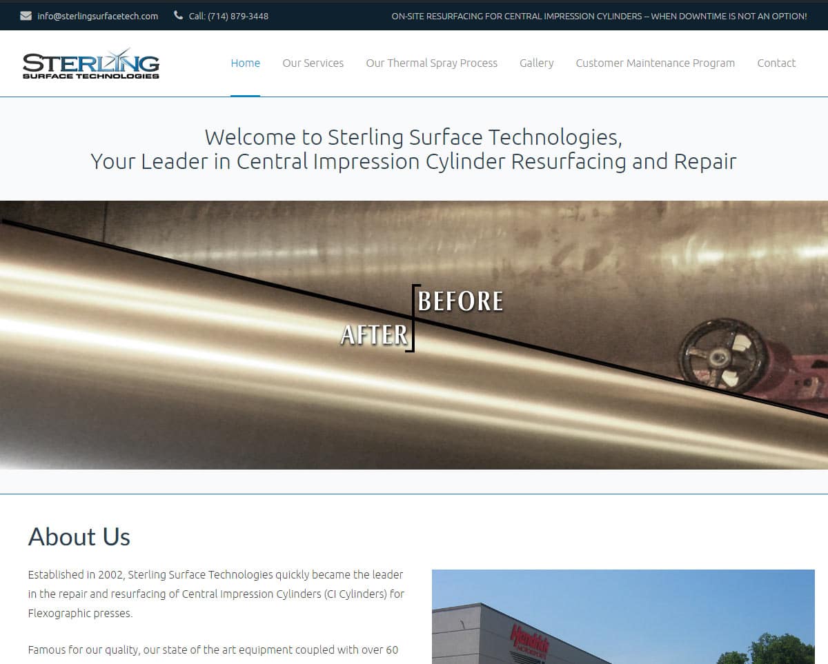 B2B web design for industrial services - Sterling Surface Technologies
